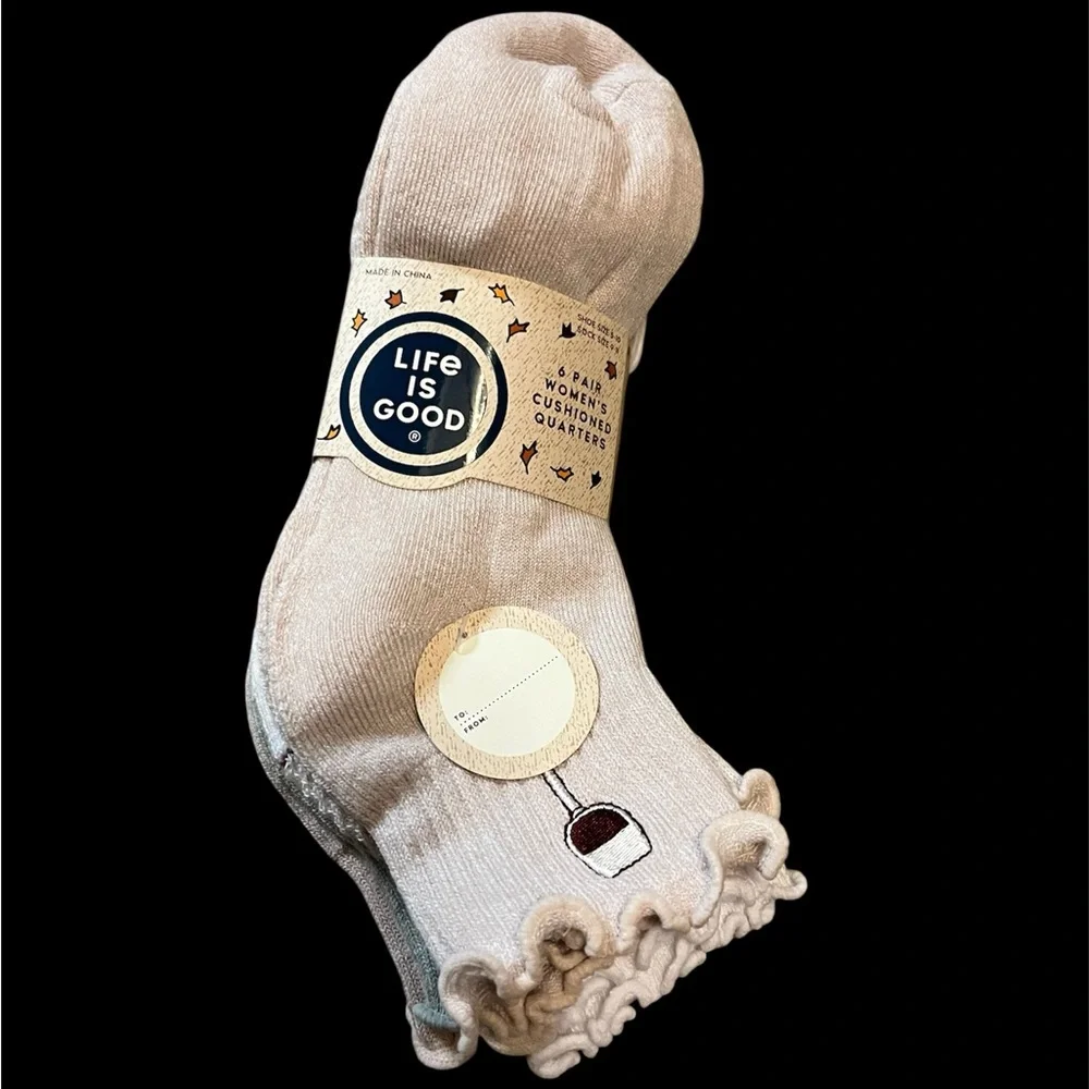 🆕 Life Is Good WINE GLASS Ruffle Cuff Quarter Socks 6 Pack